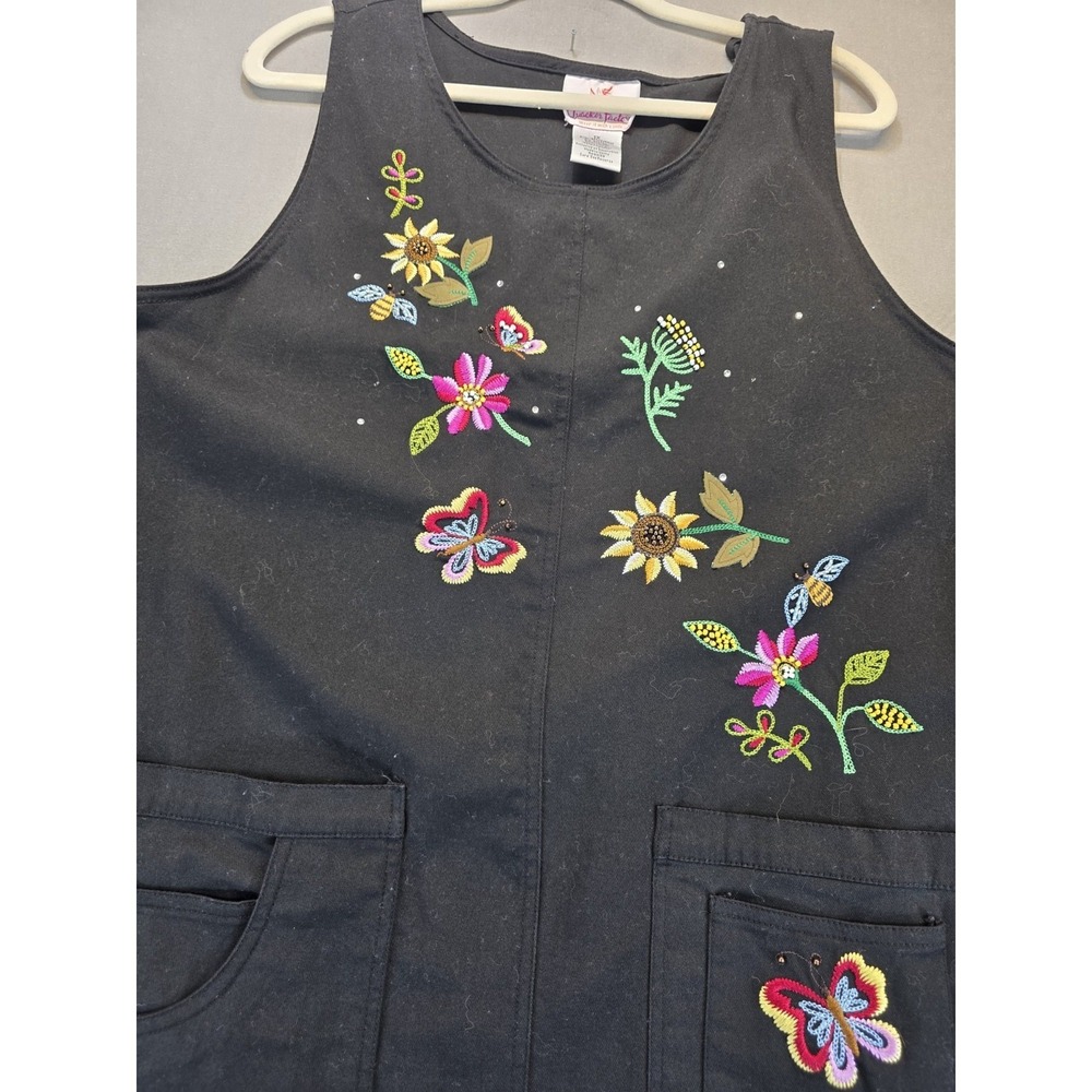 NWOT Quacker Factory‎ Black Pinafore Dress 1X Overall Butterfly Bee Midi Flower